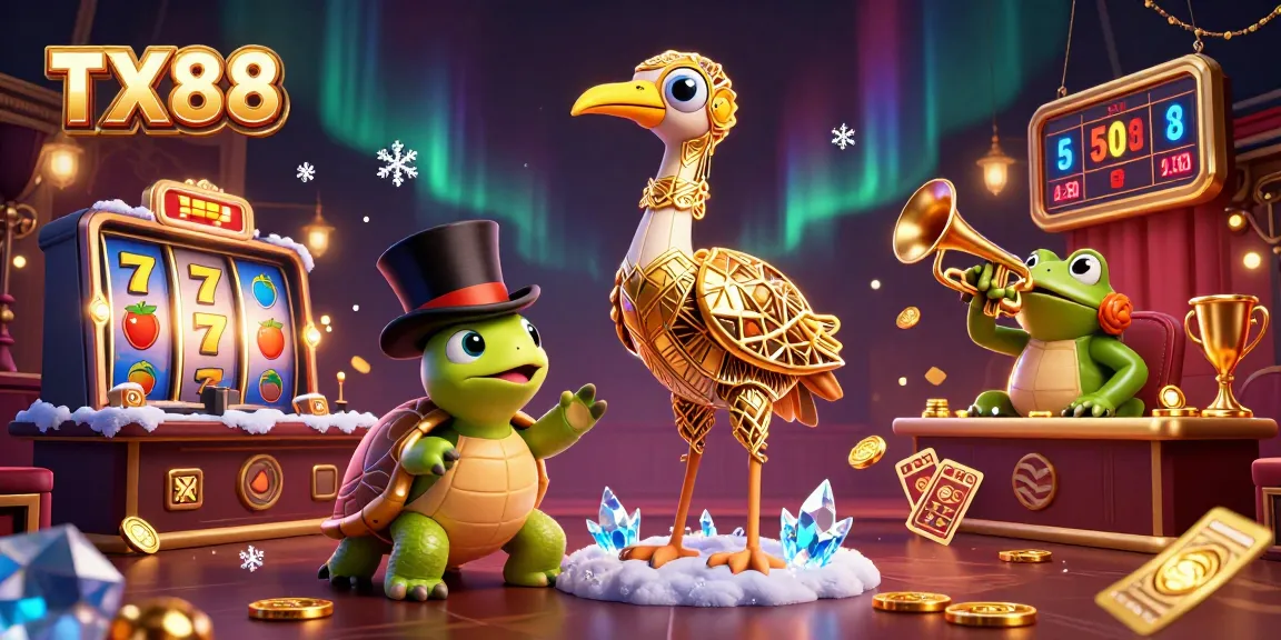 Engage with TX88 in an entertaining casino scene featuring lively characters and dynamic game elements.