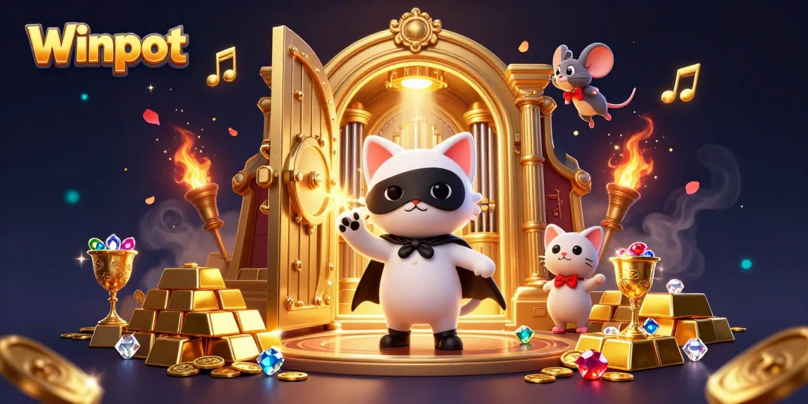 Winpot casino showcases thrilling gameplay with vibrant treasures and animated characters in a lively scene.