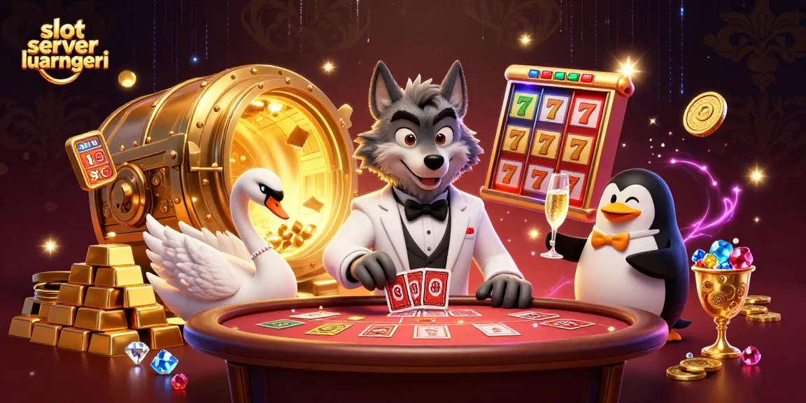 Experience the excitement of slot server luar negeri with this vibrant 3D casino illustration featuring dynamic characters.
