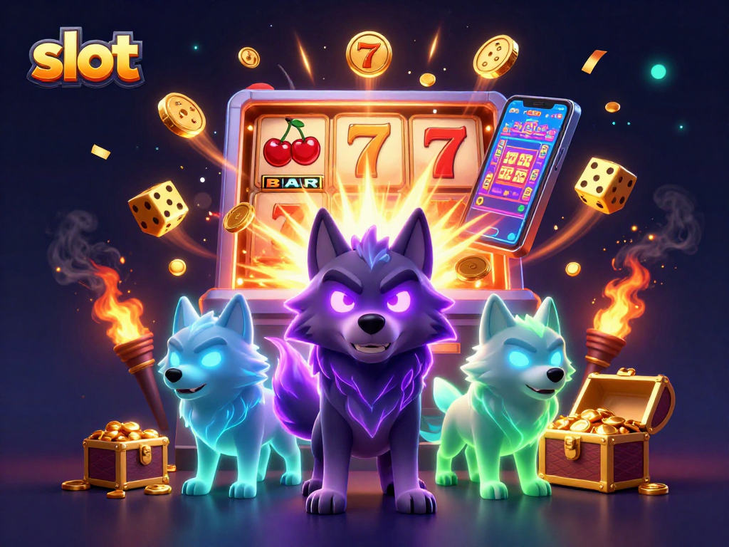 Experience excitement at the slot machine with animated ghost wolves and jackpot explosions.