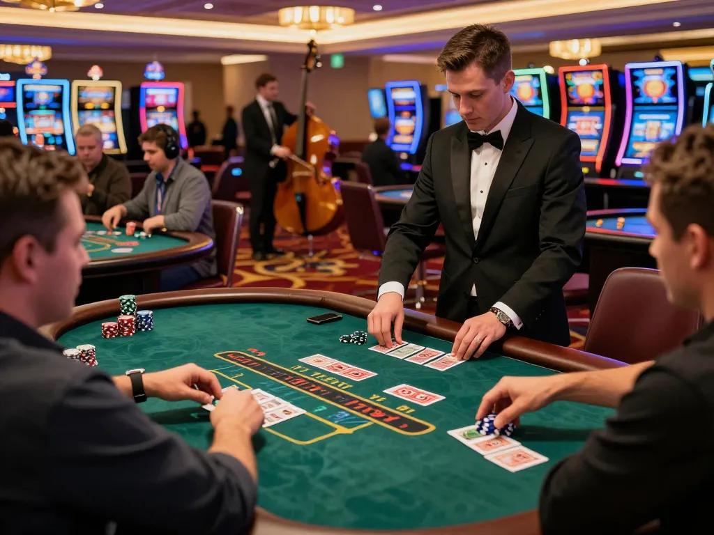 Engaged players placing blackjack bets at gameradar with vibrant casino atmosphere.