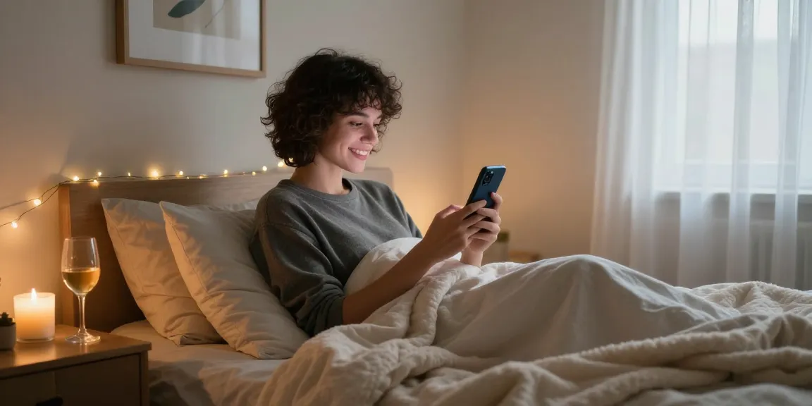 Engaging in sexting ai conversation in a cozy bedroom setting.