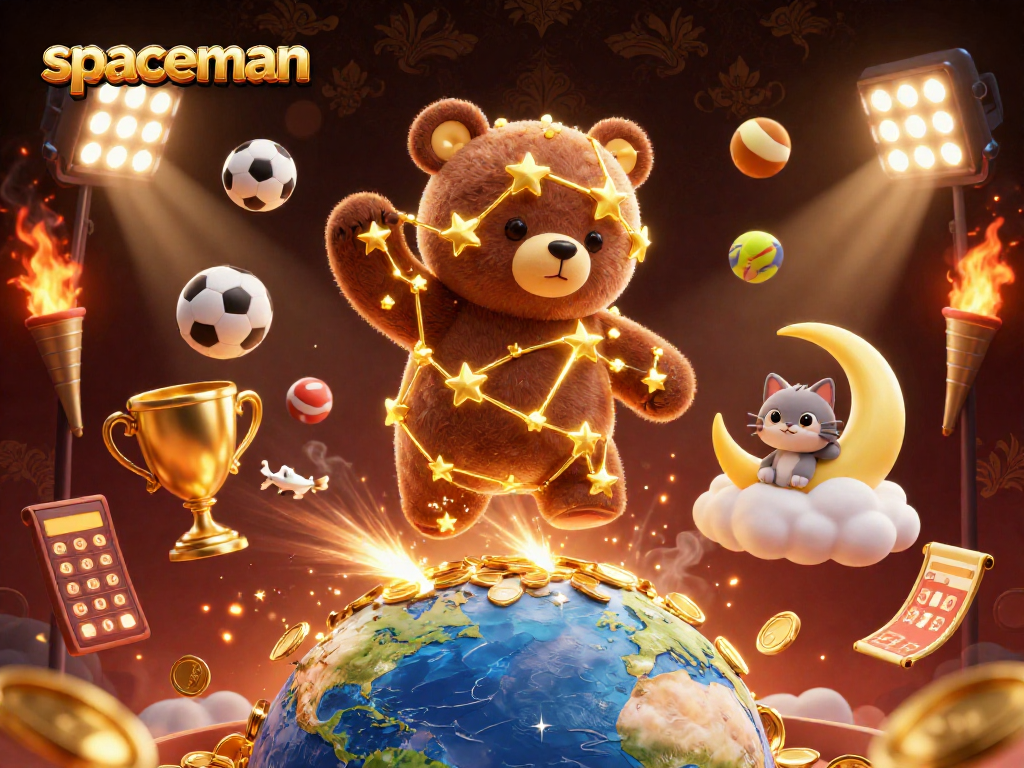 Spaceman constellation bear collecting coins while enjoying dynamic sports betting elements in a vibrant 3D scene.