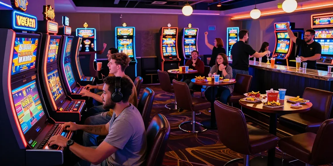 Pengalaman seru di Vegas123 dengan pemain menikmati slot gacor dan arcade di lingkungan cerah dan meriah.
