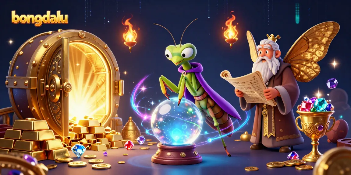 bongdalu's mystical fortune teller scene with treasures, gems, and vibrant colors.