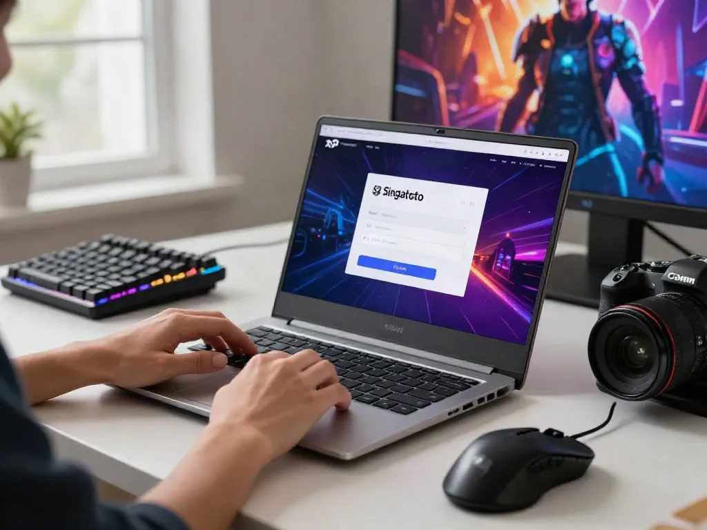 Engaging Singatoto login interface on a modern laptop for seamless gaming.