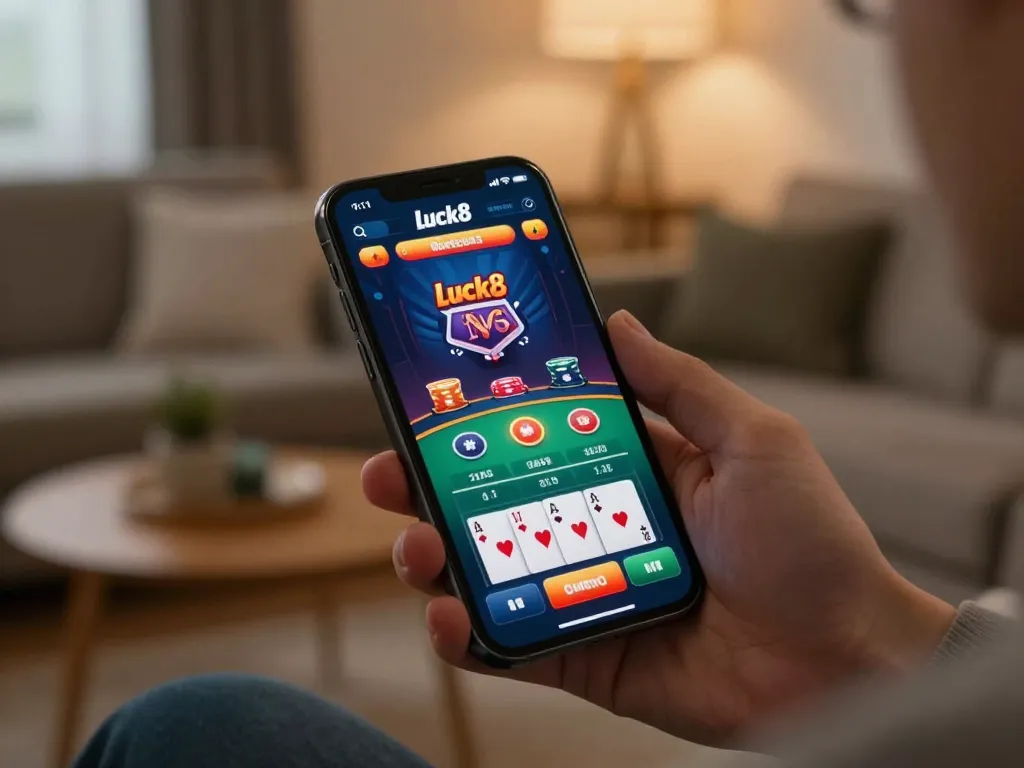 Tham gia chơi Luck8 trên điện thoại thông minh trong khi chơi các trò chơi với dealer trực tiếp tại một không gian ấm cúng trong nhà.