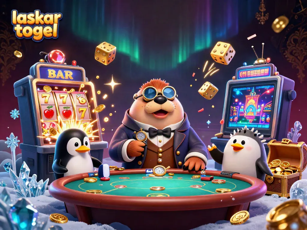Engaging scene of laskar togel with a jolly walrus at an underwater poker table, showcasing excitement.