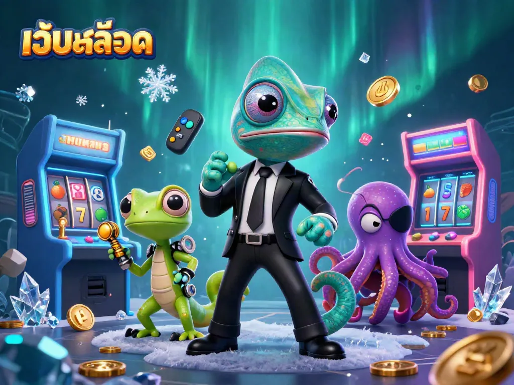 Experience thrilling เว็บสล็อต gameplay as a colorful chameleon and tech-savvy gecko navigate the exciting world of casino slots.