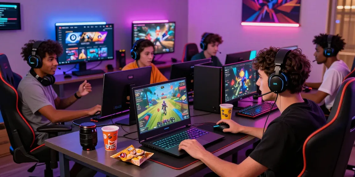 Engaging players using mahajitu for online gaming, showcasing vibrant graphics and accessories in a lively atmosphere.