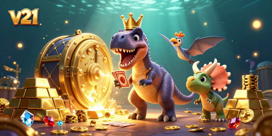 v21 memberikan cara baru untuk menang dalam permainan kasino bertema dinosaurus dengan karakter lucu dan harta karun bersinar.