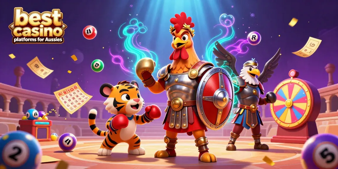 Engage with the best casino platforms for Aussies featuring vibrant lottery elements in a colorful 3D illustration.