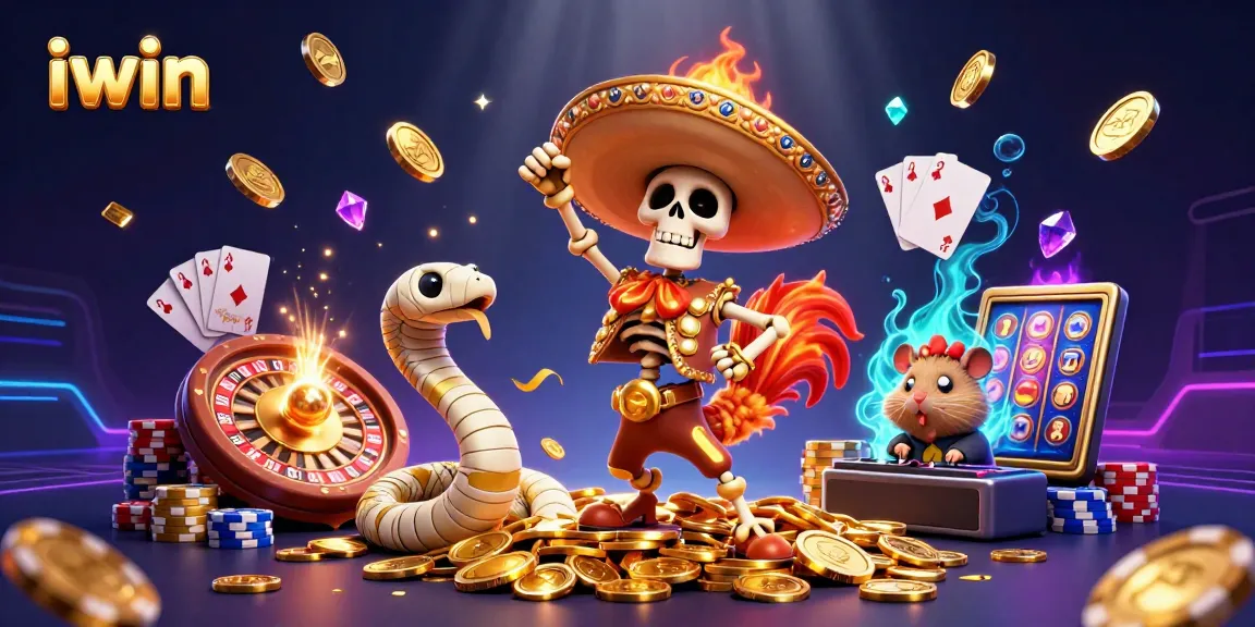 iwin celebrates a thrilling gaming atmosphere with golden wins and animated characters.