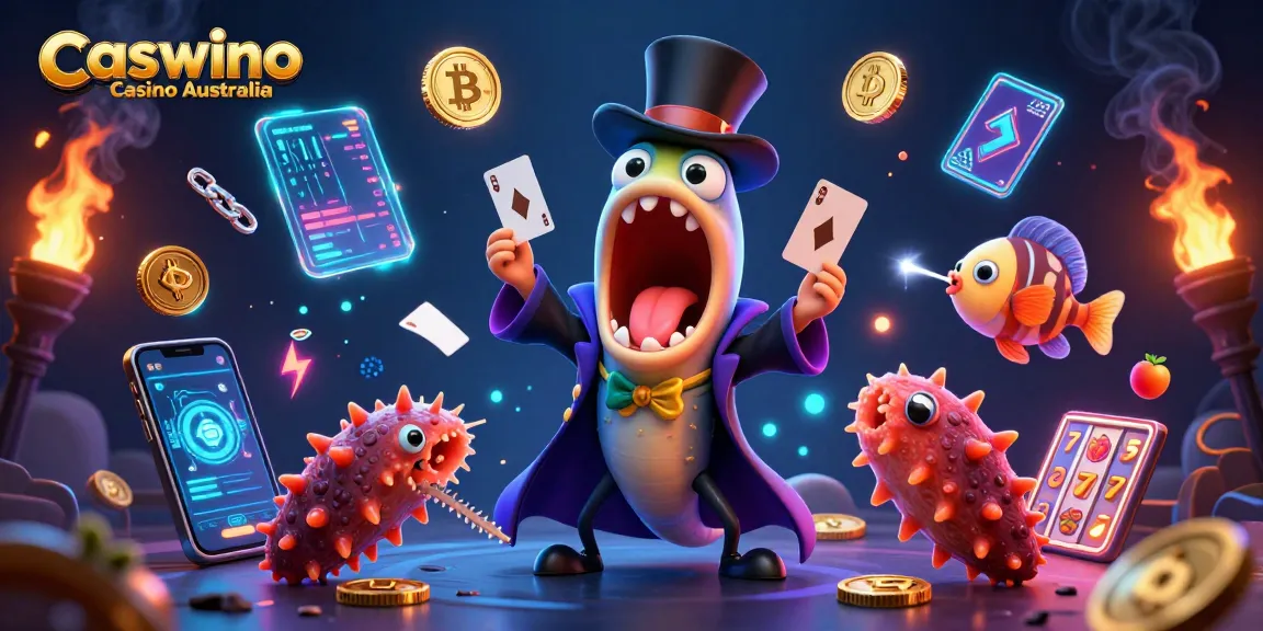 Experience the thrill at Caswino Casino Australia with a vibrant 3D magic act featuring unique sea creatures.