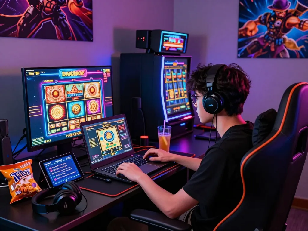 Engaging player experiencing slot gacor thrills in a vibrant gaming setup.