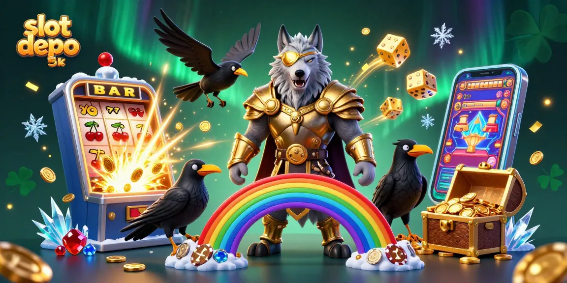 Spin and win with slot depo 5k, featuring a vibrant 3D casino scene.