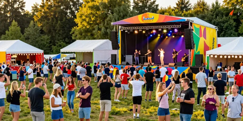 Crowd enjoying live music at a festival showcasing Kur pramogauti in Lithuania.