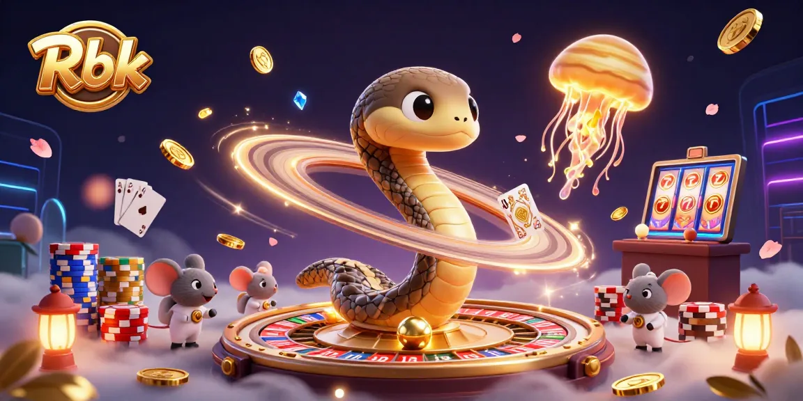 Rbk players enjoy thrilling bets with a Saturn ring snake and a cosmic dealer illustration.