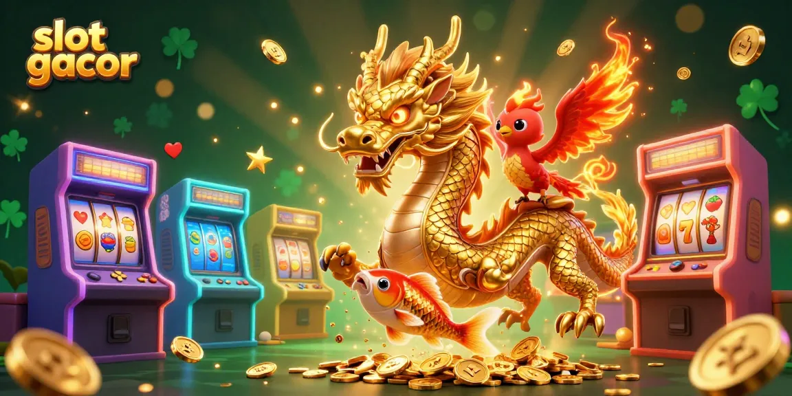 Spin slot gacor reels with a golden dragon and phoenix leaping for jackpot coins!