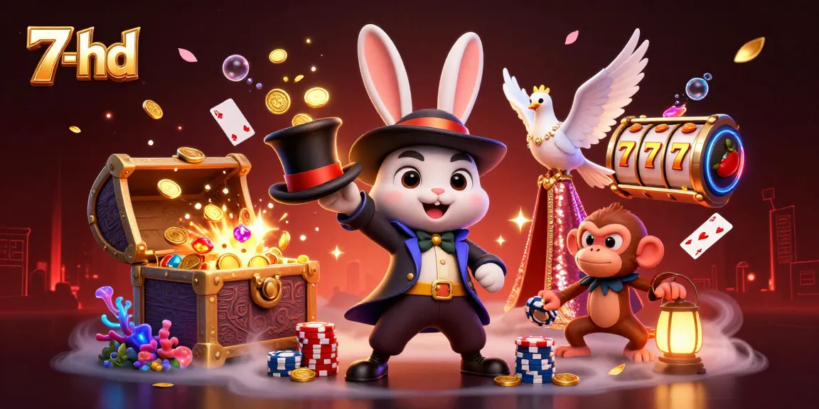 Join the excitement at 7-hd, where the magician rabbit enchants with golden coins, surrounded by dazzling casino elements.