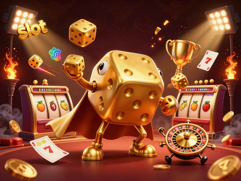 Experience thrilling slot gameplay with our vibrant casino illustration featuring golden elements.