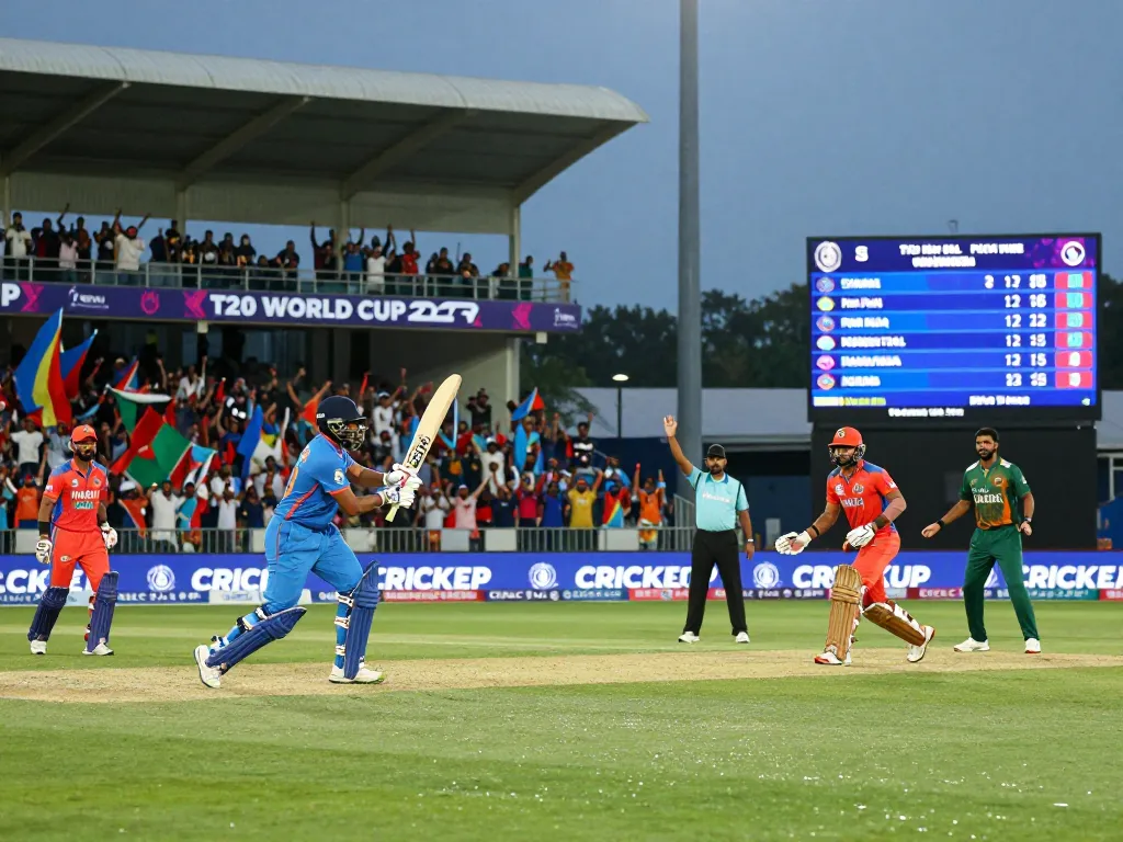 Crickex app displayed prominently at a thrilling cricket match between India and South Africa during T20 World Cup 2026.
