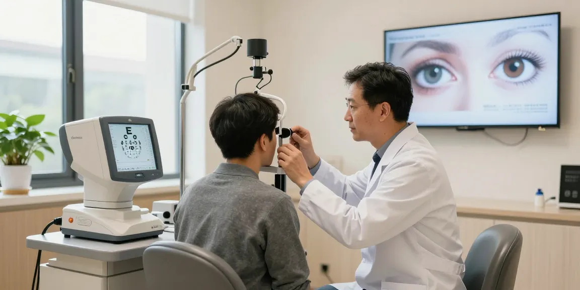 SNU Eye Clinic's experienced ophthalmologist conducting a patient eye exam, showcasing advanced equipment and a welcoming environment.