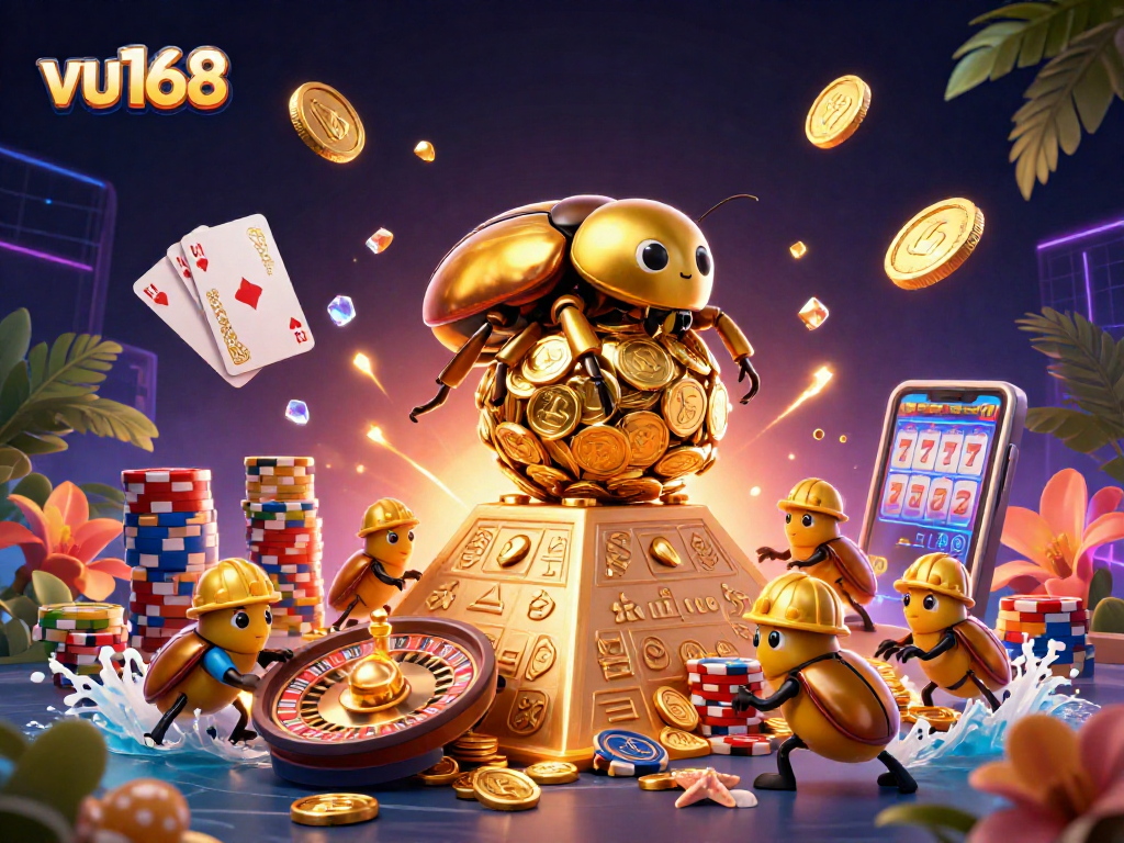 Experience thrilling gameplay at vu168, where cascading coins and colorful poker chips light up the casino atmosphere.