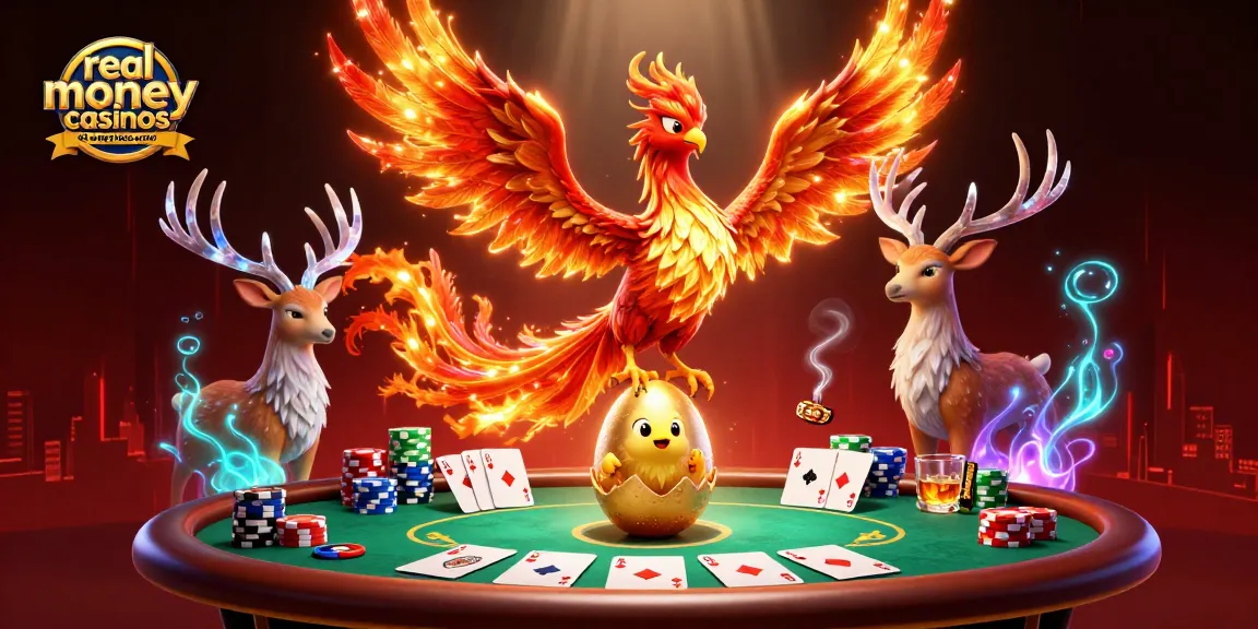 Real money casinos at crazyvegas casino showcase a vibrant 3D scene filled with poker elements and fantasy.