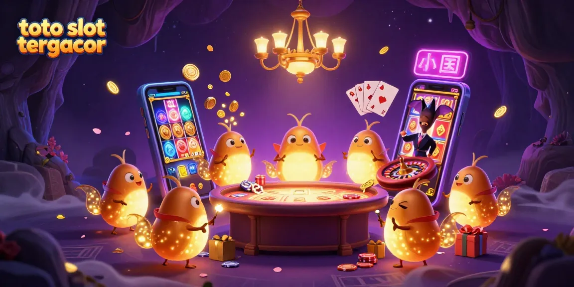 Experience thrilling moments with toto slot tergacor in a vibrant cave casino illuminated by glowing characters.