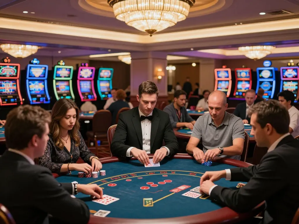 Experience thrilling gameplay with new movies launching in theaters, depicted in a lively casino setting.