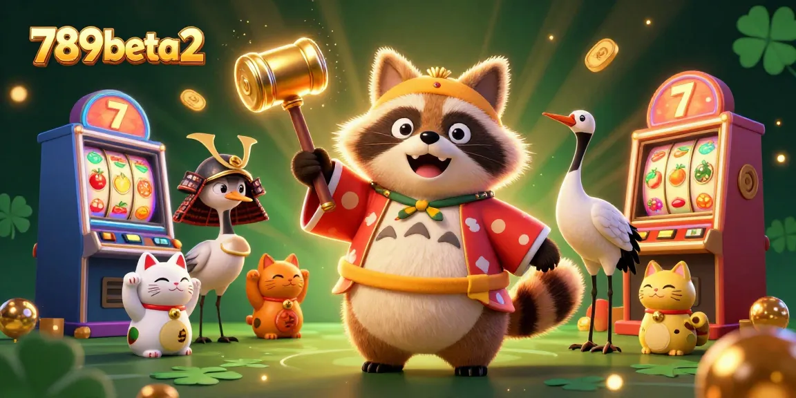 Experience vibrant gaming with 789beta2's casino world and dazzling slot machines in this cheerful scene.