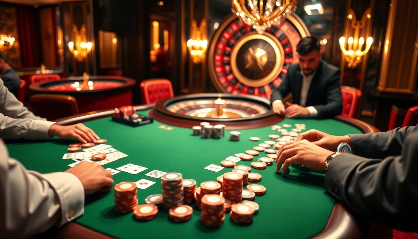 Engage with vibrant poker action at https://kkwin.diy/ featuring colorful chips and a roulette wheel.