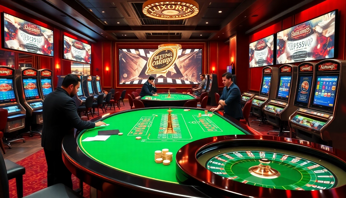 luxury138 players engaged in an exciting online gambling experience highlighted by sleek casino elements.