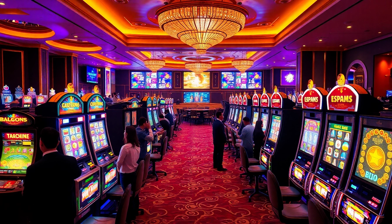 Experience the thrill of slot gacor hari ini in a lavish casino with vibrant slot machines and energetic players.