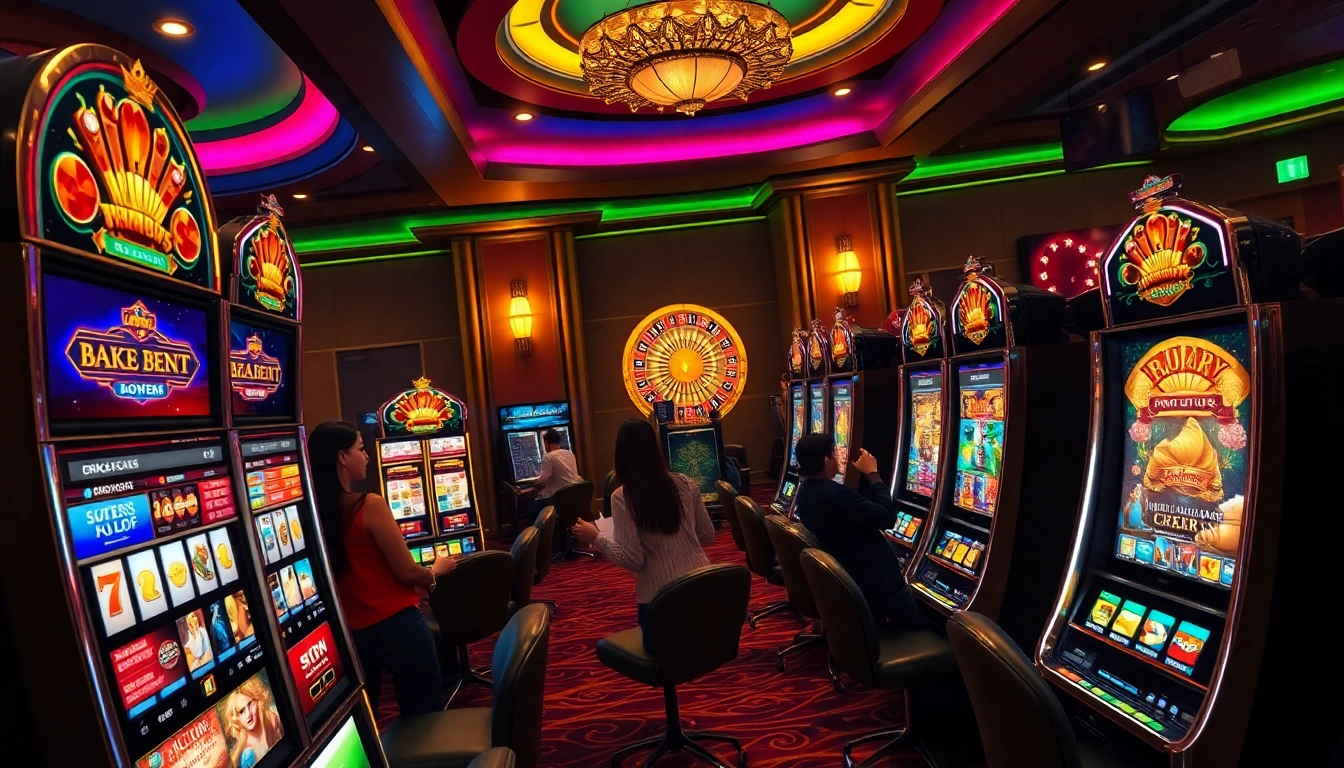 Win big with slot gacor hari ini in this vibrant casino scene featuring engaging players.