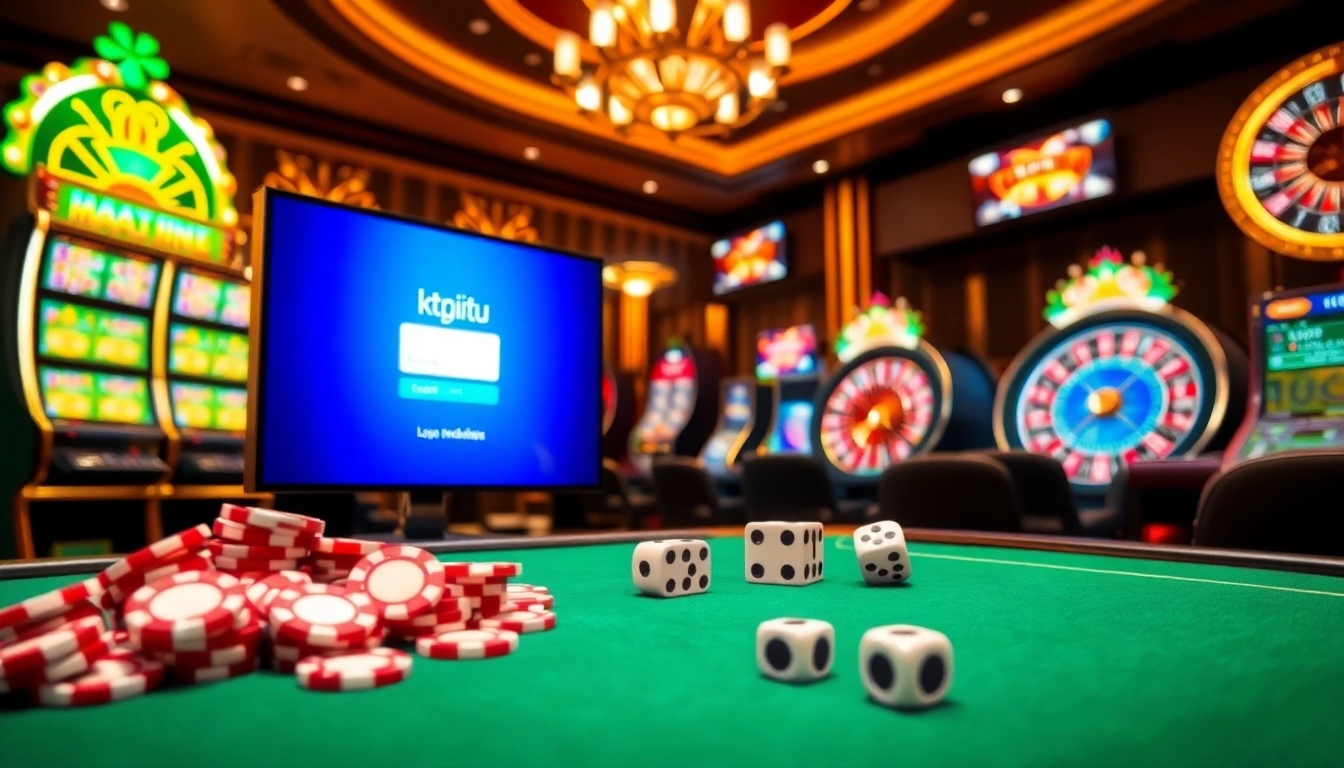 Experience the excitement of ktpjitu login with luxurious online gambling visuals featuring vibrant casino elements.