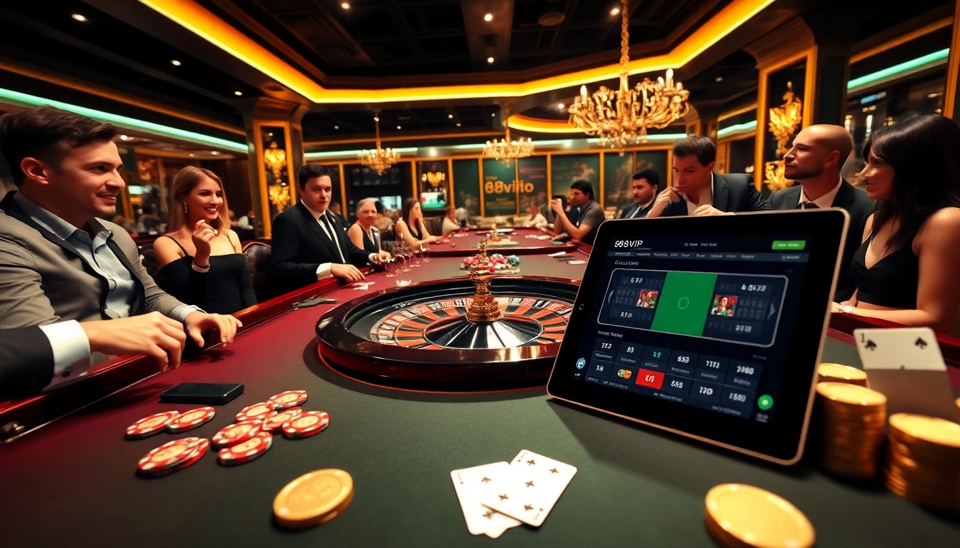 Gamblers enjoying a thrilling roulette game at 68VIP.COM's luxurious casino.